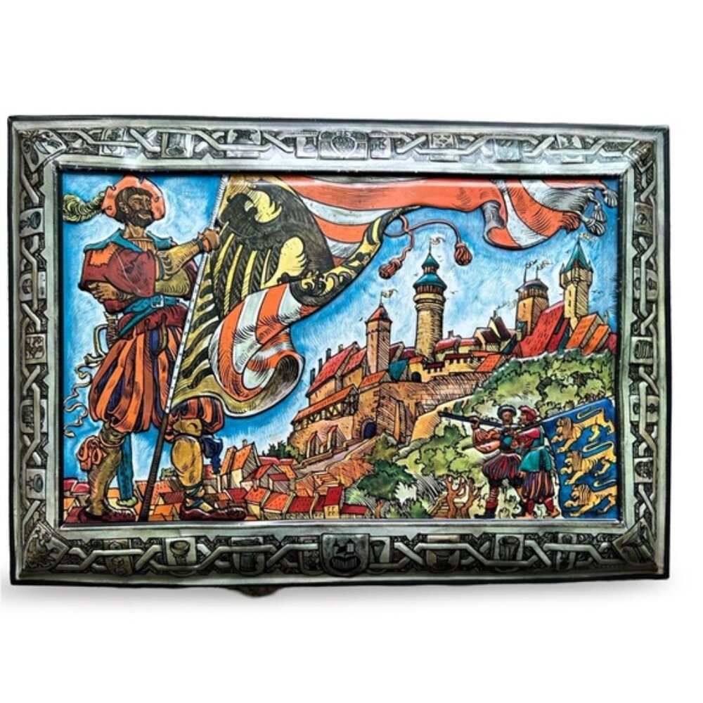 Vtg Large E. Otto Schmidt Tin Box Germany Great Graphics & Color Embossed AS-IS!